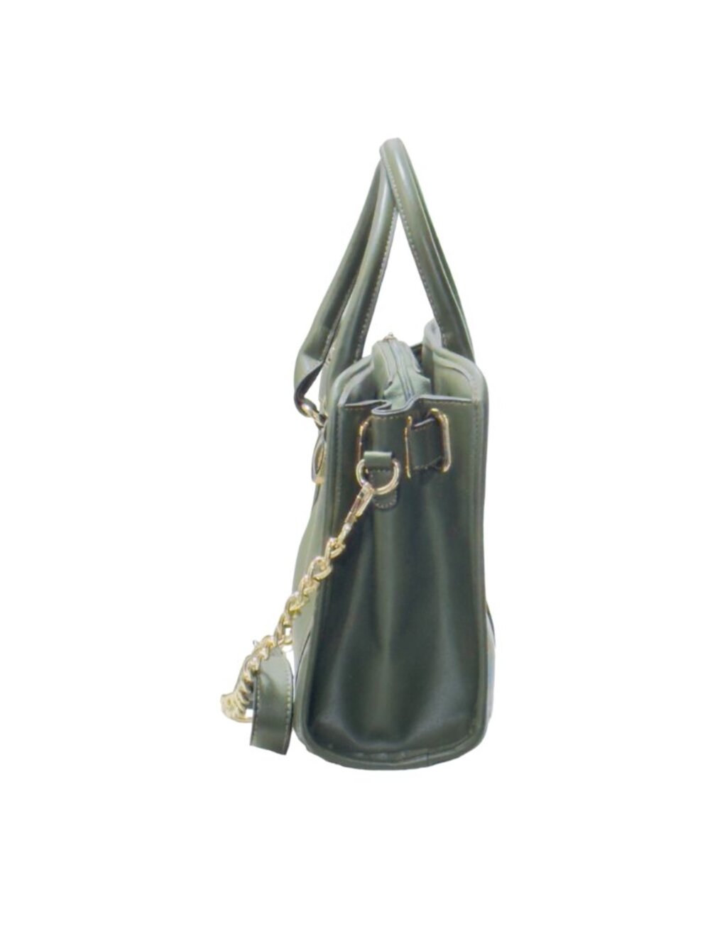 Dasein Vegan Leather Green Satchel Handbag With Gold Chain Strap Red Lining & Mu - Picture 6 of 13
